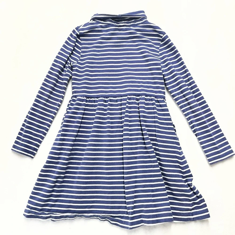 Boden Striped Roll Neck Dress Girls 8-9Y Rainbow Pocket Long Sleeve Pockets